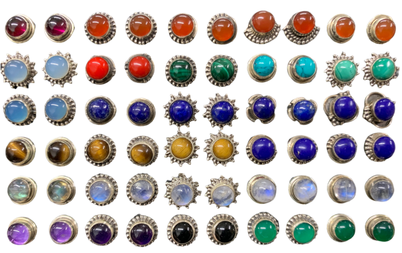 Sterling Silver Gemstone Stud Earrings, Assorted