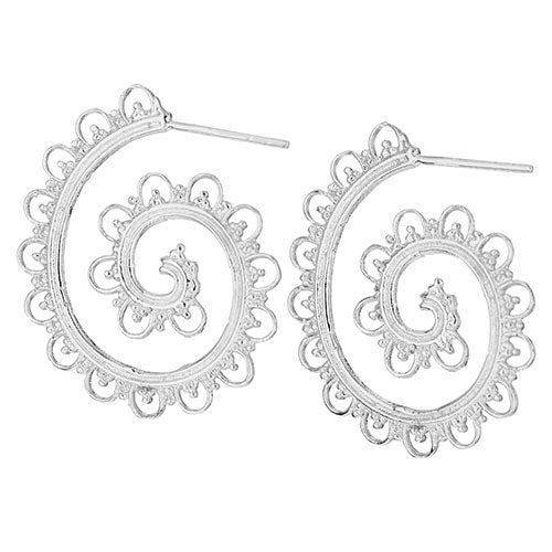 Detailed Hoops Silver Stud Earrings