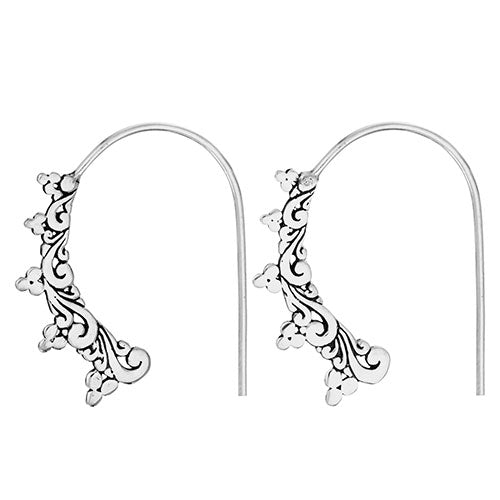 Scrolling Half Hoop Silver Earrings