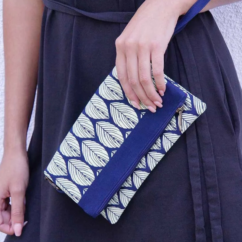 Navy Leaf Convertible Clutch