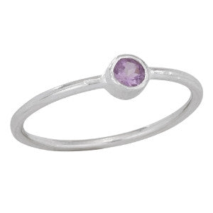 Round Simple Amethyst Silver Ring