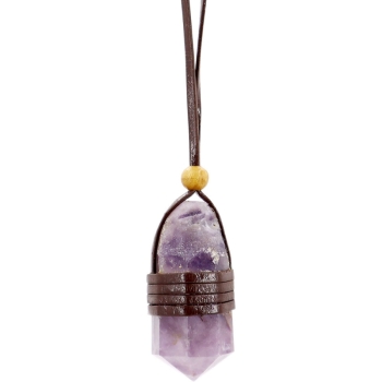 Faceted Point Leather Wrapped Necklace - Amethyst