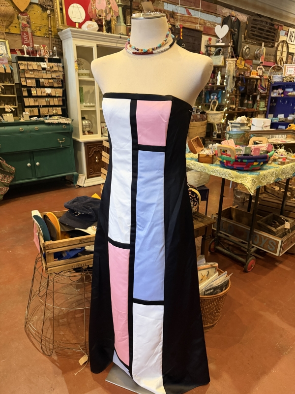 1990s block satin floor length dress