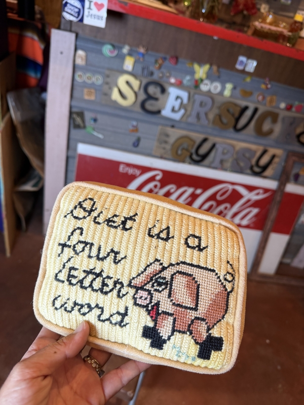 Tiny cross stitch, pig pillow