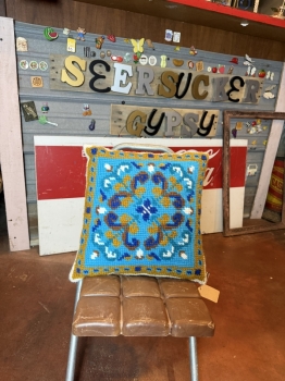 Blue cross stitch pillow 