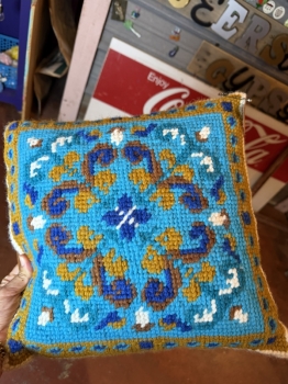 Blue cross stitch pillow