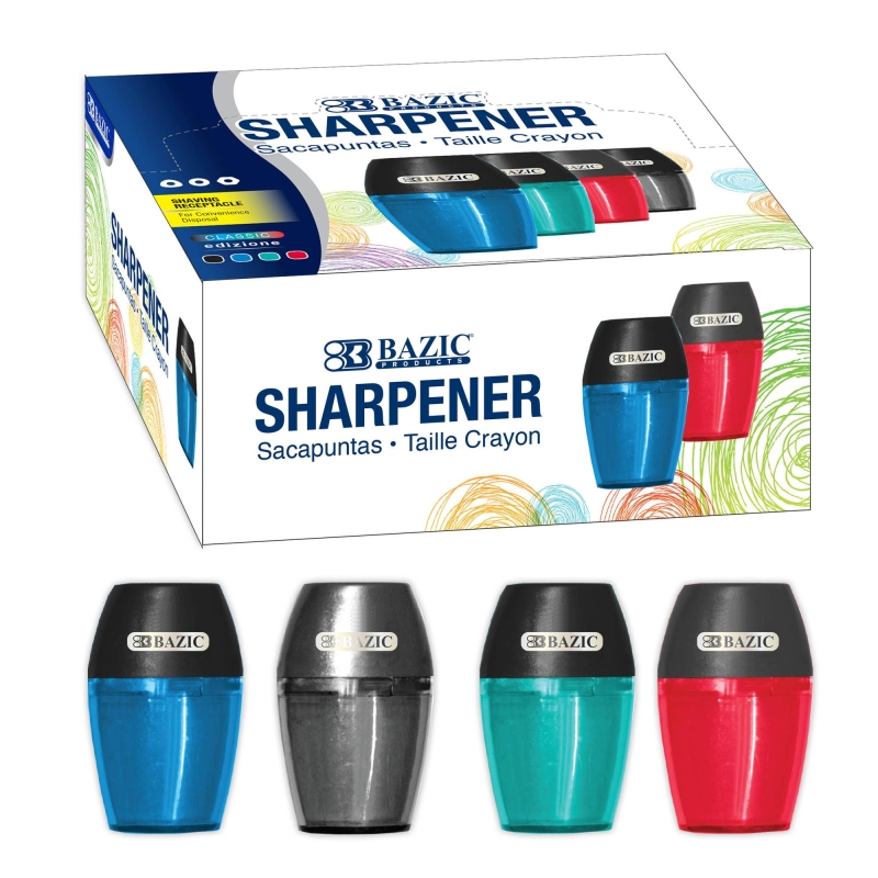 BAZIC Products - Single Hole Pencil Sharpener with Receptacle, Steel Blade: 24