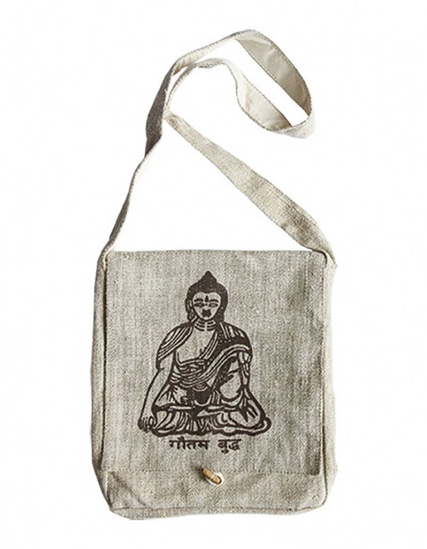 Kathmandu Imports - Buddha Print Crossbody Bag (HEMP-86B): Free Size