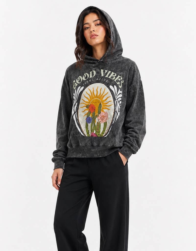 Kathmandu Imports - COTTON LONG SLEEVE CROP HOODIE (TH-2116PK)  : 1S/1M/1L/1XL