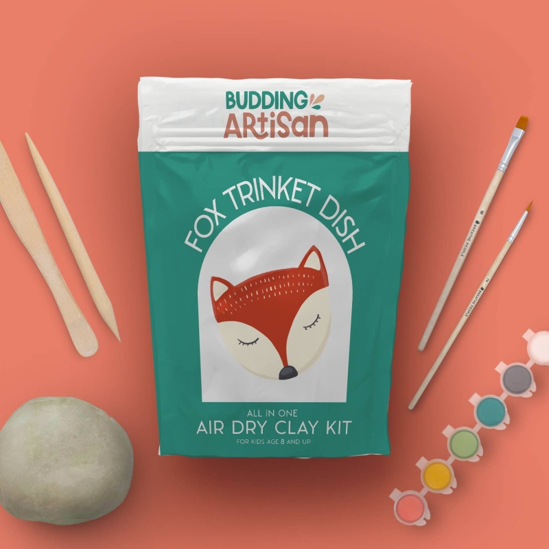 Petite Artisan -  Fox Trinket Dish Kids Air Dry Clay Kit- All in One Activity