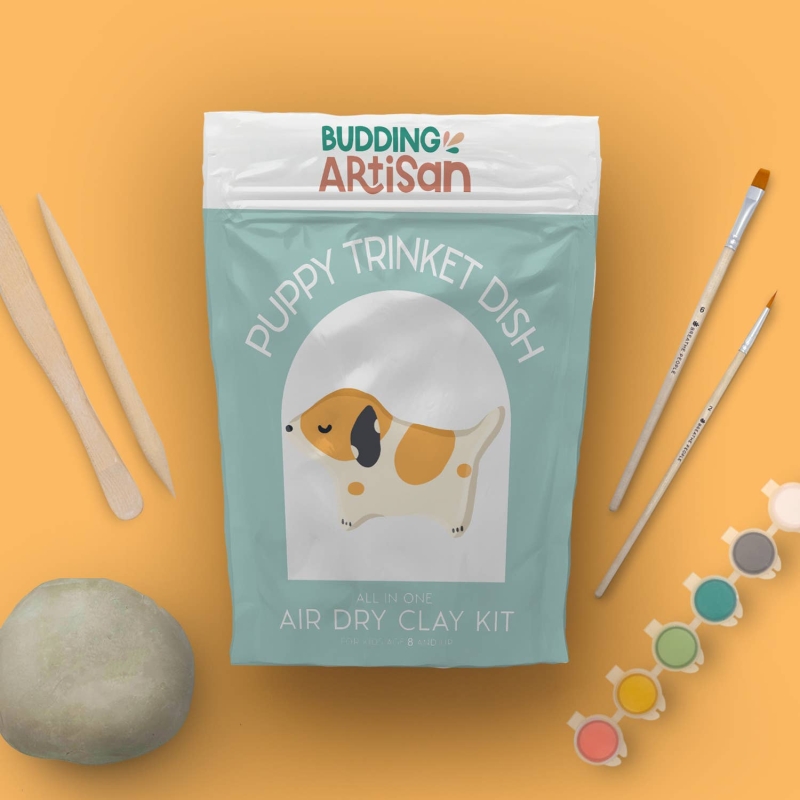 Petite Artisan - Puppy Trinket Dish Kids Air Dry Clay Kit All in One Activity