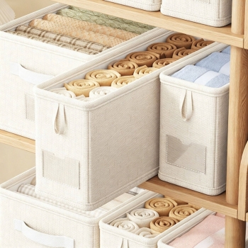 AK Brand - Storage Bin Linen Closet Organizer Basket Foldable Drawer Organizer for Clothes Socks Towels: White-S, One Size Fits Most
