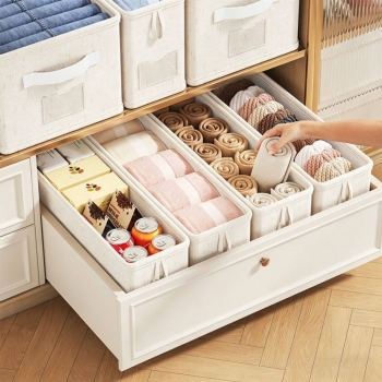 AK Brand - Storage Bin Linen Closet Organizer Basket Foldable Drawer Organizer for Clothes Socks Towels: White-S, One Size Fits Most