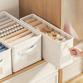 AK Brand - Storage Bin Linen Closet Organizer Basket Foldable Drawer Organizer for Clothes Socks Towels: White-S, One Size Fits Most
