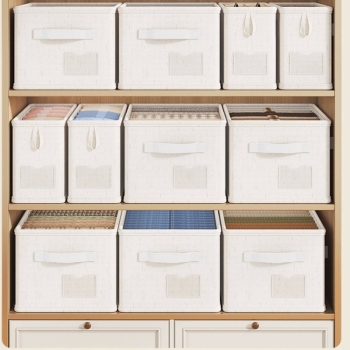 AK Brand - Storage Bin Linen Closet Organizer Basket Foldable Drawer Organizer for Clothes Socks Towels: White-S, One Size Fits Most