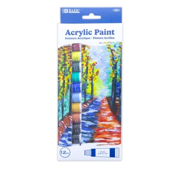 BAZIC Products - 12-Color Acrylic Paint Set with Palette Tray: 12