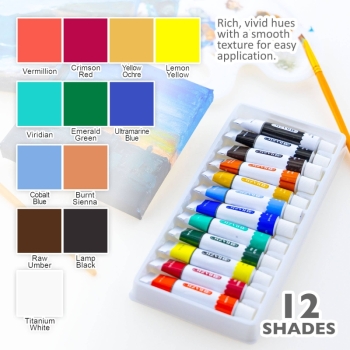 BAZIC Products - 12-Color Acrylic Paint Set with Palette Tray: 12