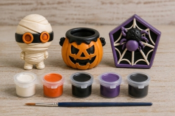 Dreamology ~ The Paper Garden - Halloween Paintables | Plaster Figurine Painting Kits: Pumpkin Cauldron