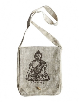 Kathmandu Imports - Buddha Print Crossbody Bag (HEMP-86B): Free Size