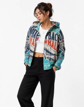 Kathmandu Imports - JERSEY FABRIC HOODIE ZEPPER JACKET (TH-2124) : Whales, One Size