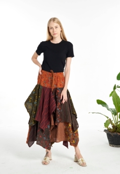 Kathmandu Imports - Mushroom Patchwork Pixie Skirt (KT-1451): Free Size
