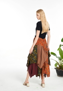 Kathmandu Imports - Mushroom Patchwork Pixie Skirt (KT-1451): Free Size
