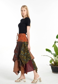 Kathmandu Imports - Mushroom Patchwork Pixie Skirt (KT-1451): Free Size