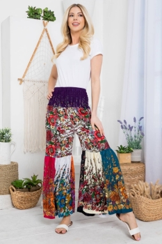 Kathmandu Imports - Patchwork Smocked Pants (TH-1647): Free Size