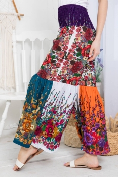 Kathmandu Imports - Patchwork Smocked Pants (TH-1647): Free Size