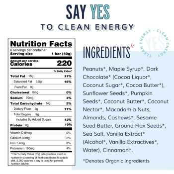 YES Bar® - Low Sugar Snack Bars - Peanut Butter Dark Chocolate - Premium Real Food Snack Bar