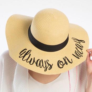'Always on Vacay' Embroidery Straw Floppy Sun Hat