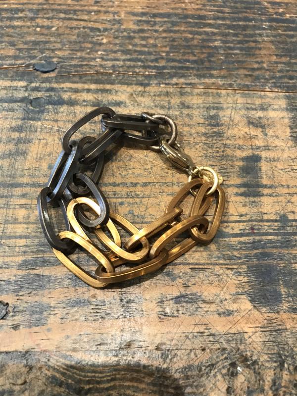 Double Strand Brass and Oxidized Brass Link Bracelet