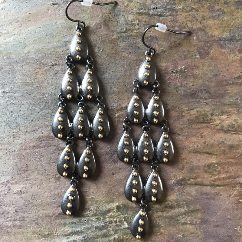 Gunmetal and Brass Chandelier Earrings