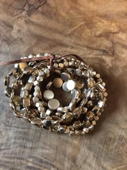 6 Strand Multi Shaped Gold Stretch Bracelets