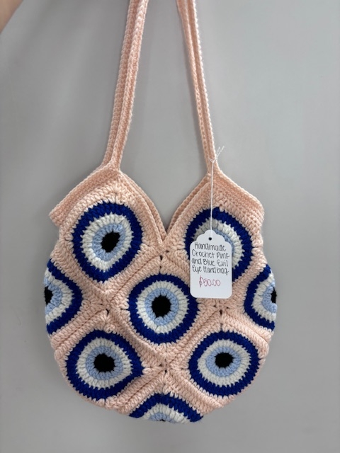 Crochet Pink and Blue Evil Eye Bag