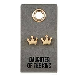 Single Leather Tag Crown Earrings