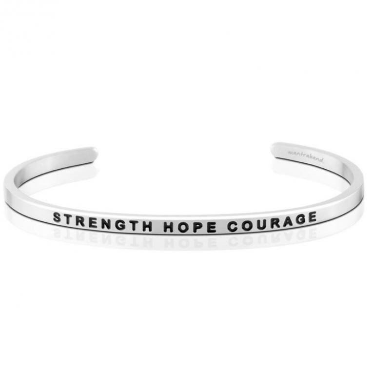 MantraBand Cuff Bracelet - Strength Hope Courage (Silver)