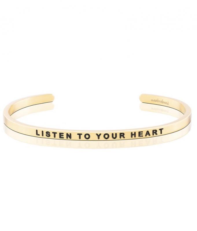 MantraBand Charity Cuff Bracelet - Listen To Your Heart (Gold)