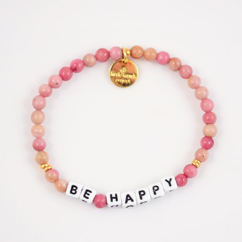 Little Words Project Bracelet - Be Happy (White/Rhodonite)