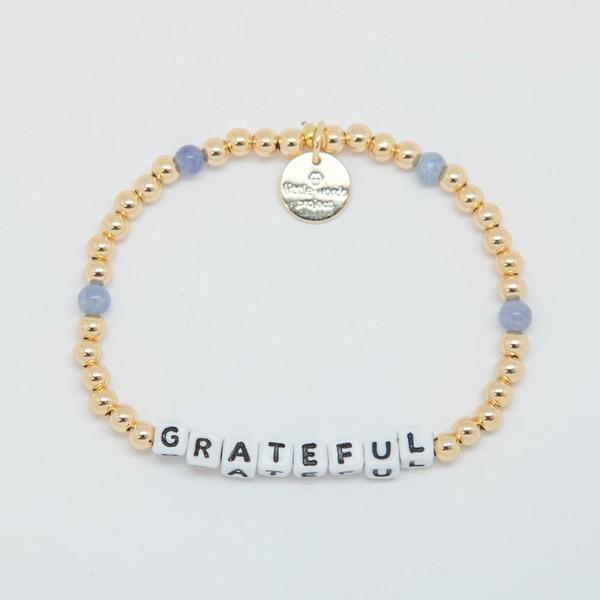 Little Words Project Bracelet - Grateful (Gold Beads/White Letters)