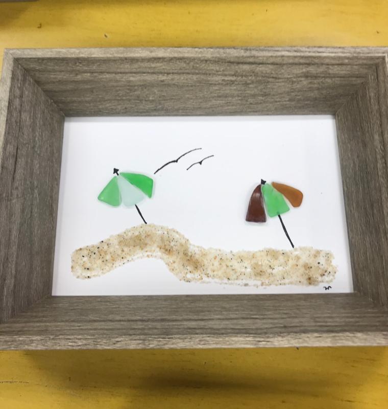 Sea Glass Framed Beach Scene