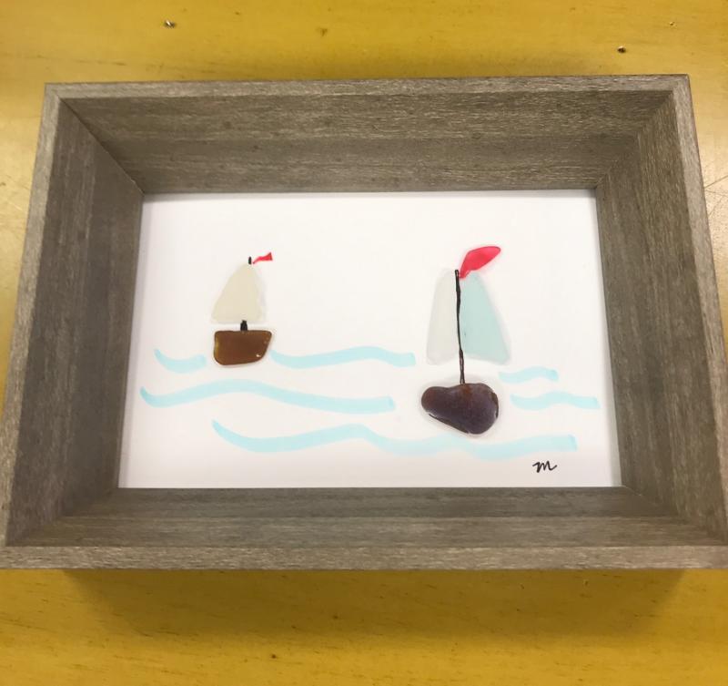 Sea Glass Sailboat Framed Design
