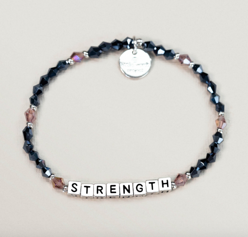 Little Words Project Bracelet - Strength (Black/Silver Letters)