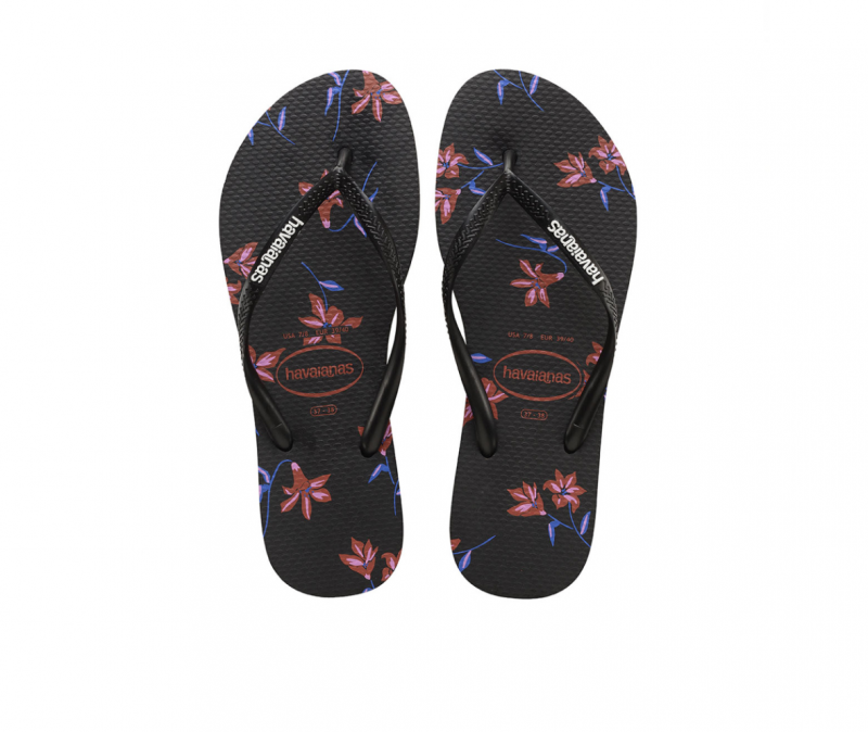 Havaianas Women's Black Floral Slim Flip Flops