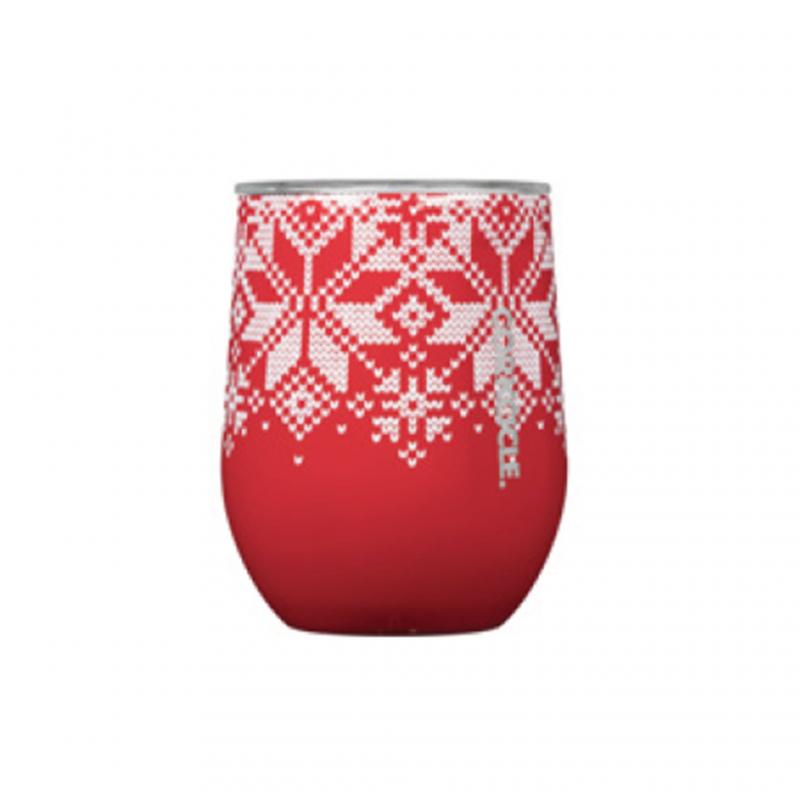 Corkcicle Stemless 12 oz - Fairisle Red