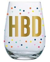 HBD Confetti Stemless Wine Glass
