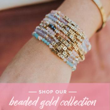 Little Words Project Bracelet - Be Happy (Gold/Aquamarine)