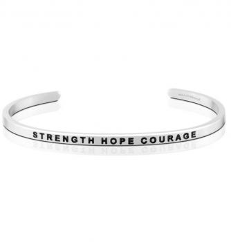 MantraBand Cuff Bracelet - Strength Hope Courage (Silver)