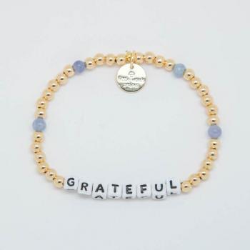 Little Words Project Bracelet - Grateful (Gold Beads/White Letters)