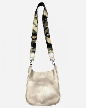 Gold Mini Vegan Messenger with Camo Strap